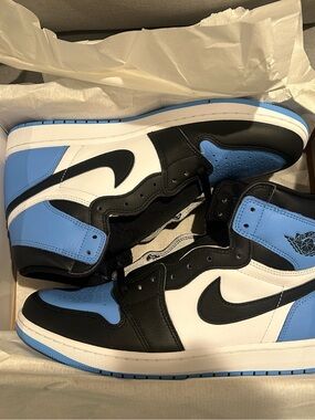 Nike Air Jordan 1 Mid Black White University Blue - Men's Sneakers